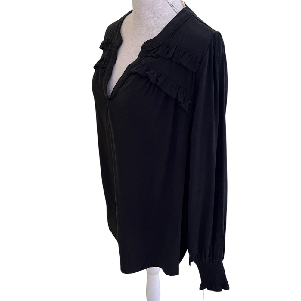 Democracy Black Long Sleeve V-Neck Double Ruffle Yoke Woven Blouse 1X - Picture 6 of 11